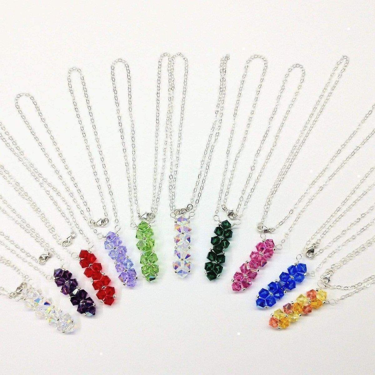 Silver Vertical Beaded Crystal Bar Necklace