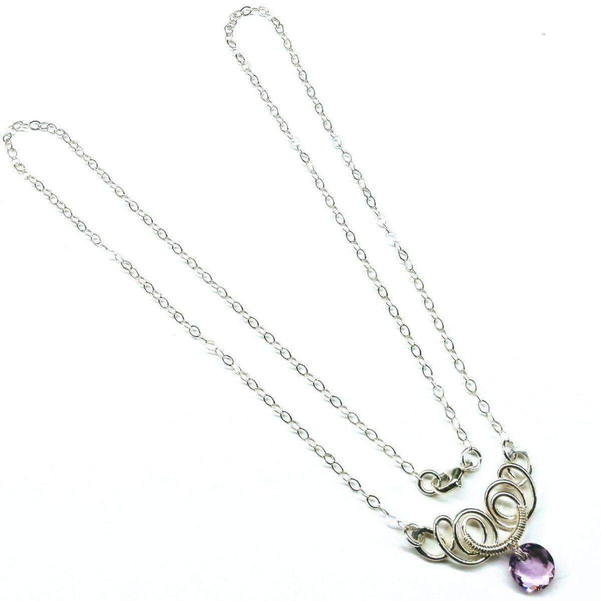 Silver Wire Crystal Pendant Necklace