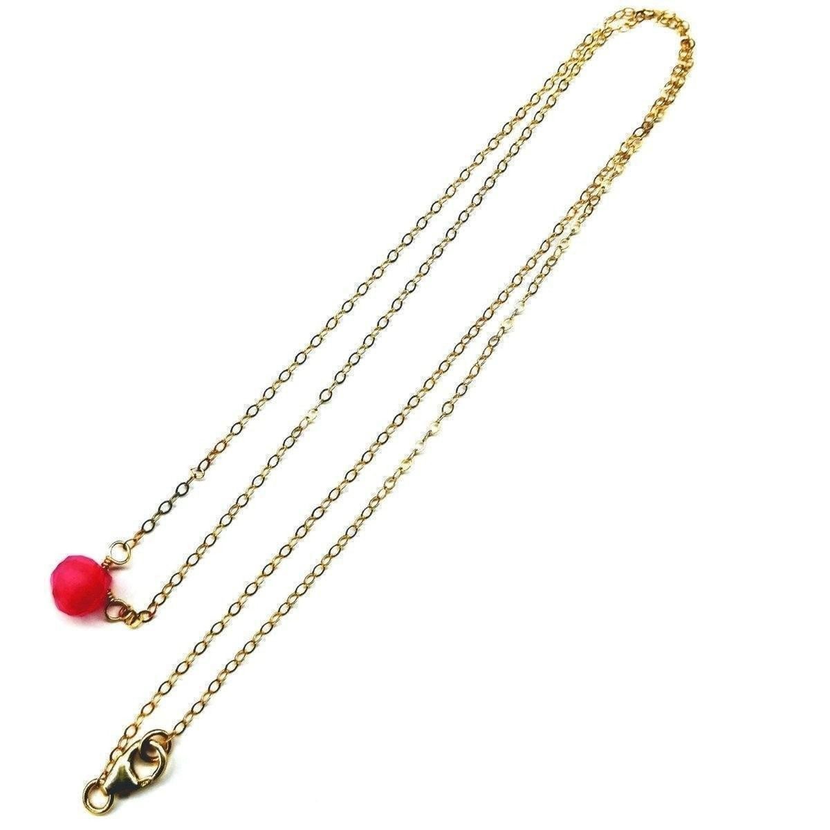 Tiny Hot Pink Chalcedony Gold Filled Necklace