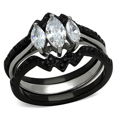 TK1347 - Two-Tone IP Black Ring with AAA Grade CZ in