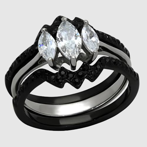 TK1347 - Two-Tone IP Black Ring with AAA Grade CZ in