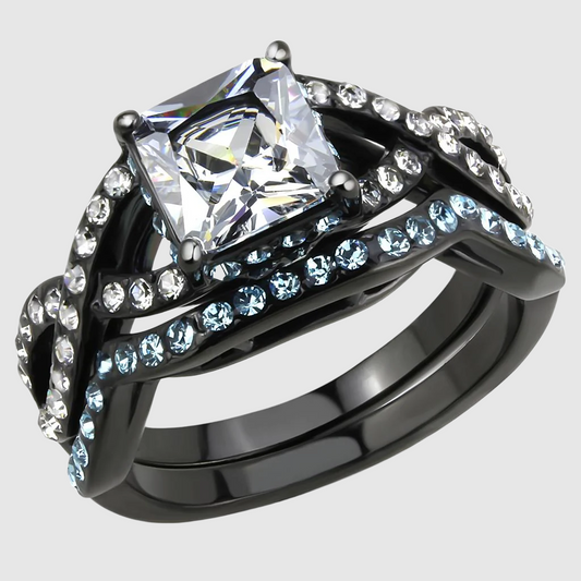 TK3457 - IP Black(Ion Plating) Ring with AAA Grade CZ