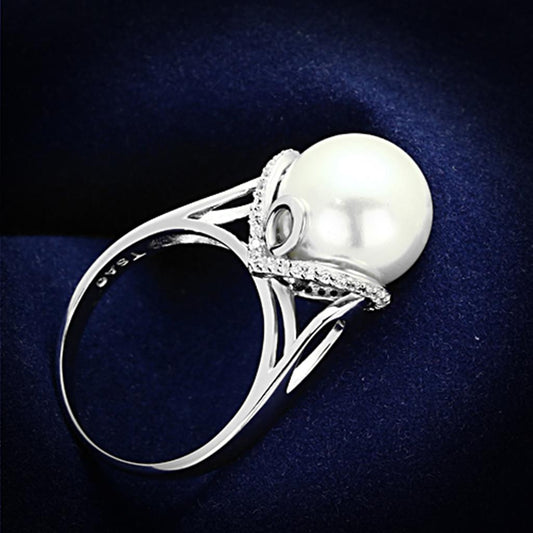 TS154 - Rhodium Ring with Synthetic Pearl in White