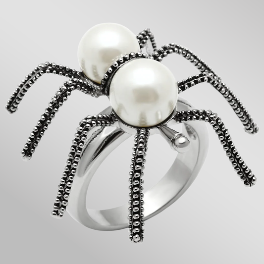 3W226 - Rhodium Brass Ring with Synthetic Pearl in White