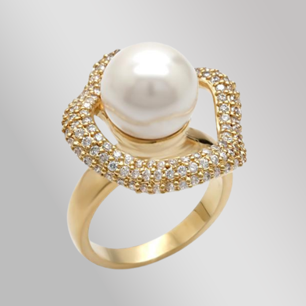 Ring with Synthetic Pearl- Gold over Brass Fashion ring