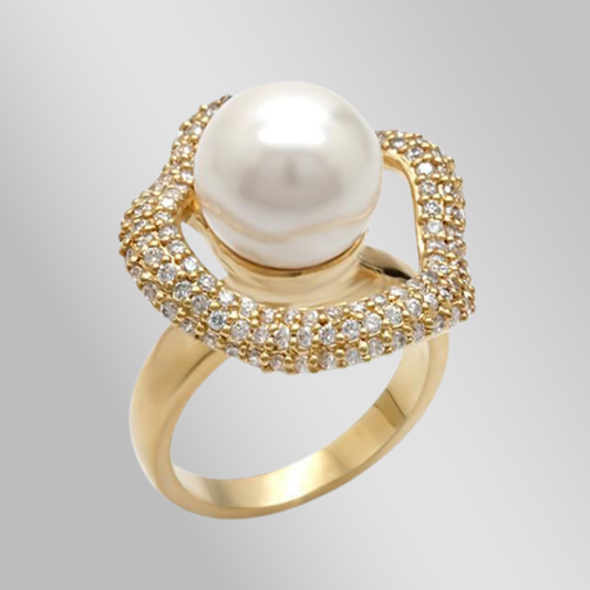 Ring with Synthetic Pearl- Gold over Brass Fashion ring