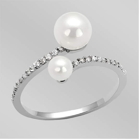 3W1236 - Rhodium Brass Ring with Synthetic Pearl in White