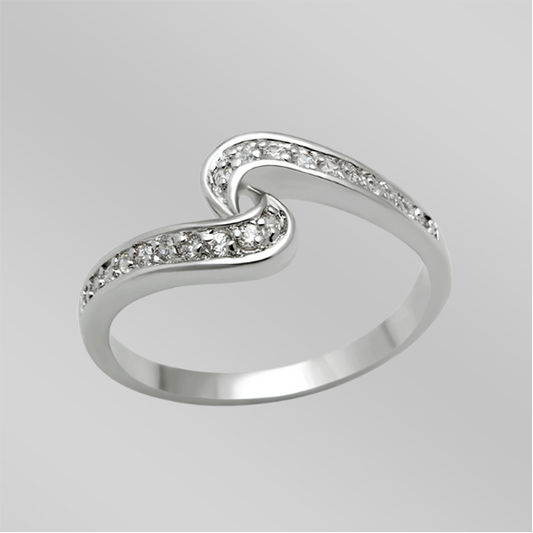 3W119 - Rhodium Brass Ring with AAA Grade CZ  in Clear