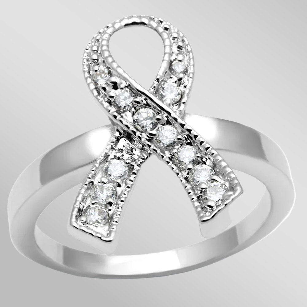 3W263 - Rhodium Brass Ring with AAA Grade CZ  in Clear