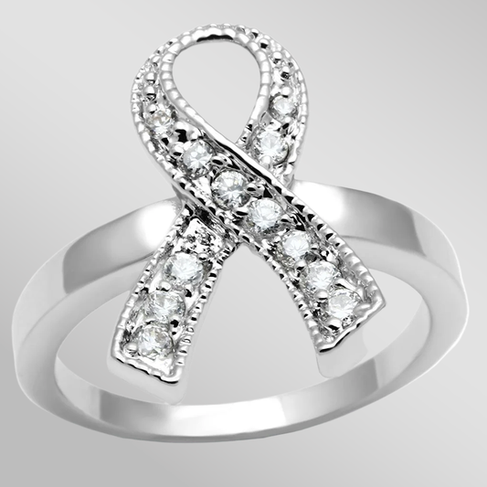 3W263 - Rhodium Brass Ring with AAA Grade CZ  in Clear