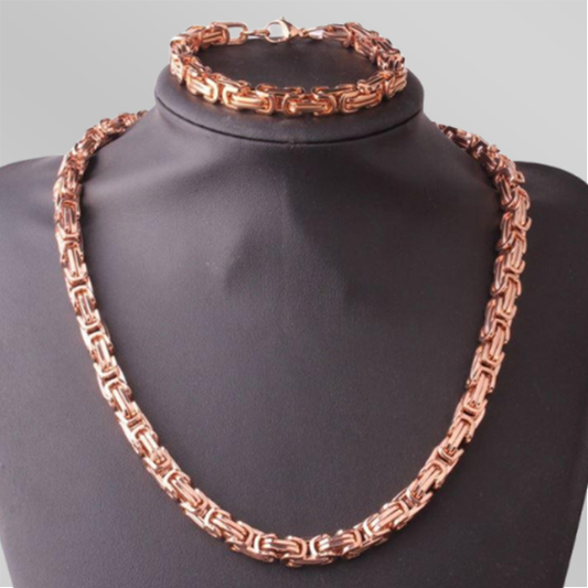 8 MM Rose Plated 24" Solid Byzantine Link Chain &