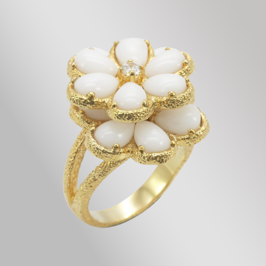 Gold over Brass Ring Glass in White