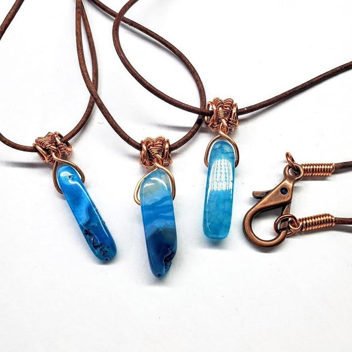 Wire Wrapped Pointed Turquoise Agate Leather Necklace