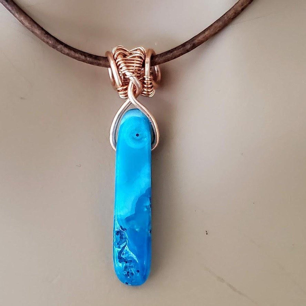 Wire Wrapped Pointed Turquoise Agate Leather Necklace