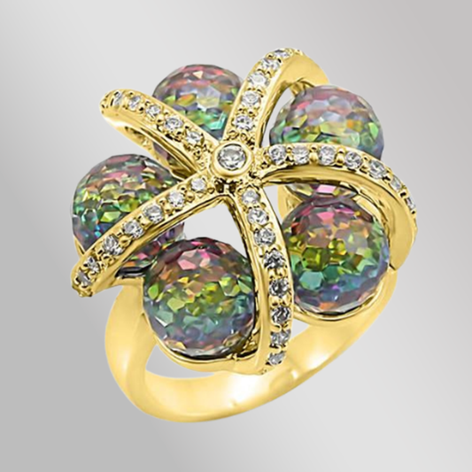 0W299 - Gold Plated Brass Ring with Top Grade Crystal  in Multi Color