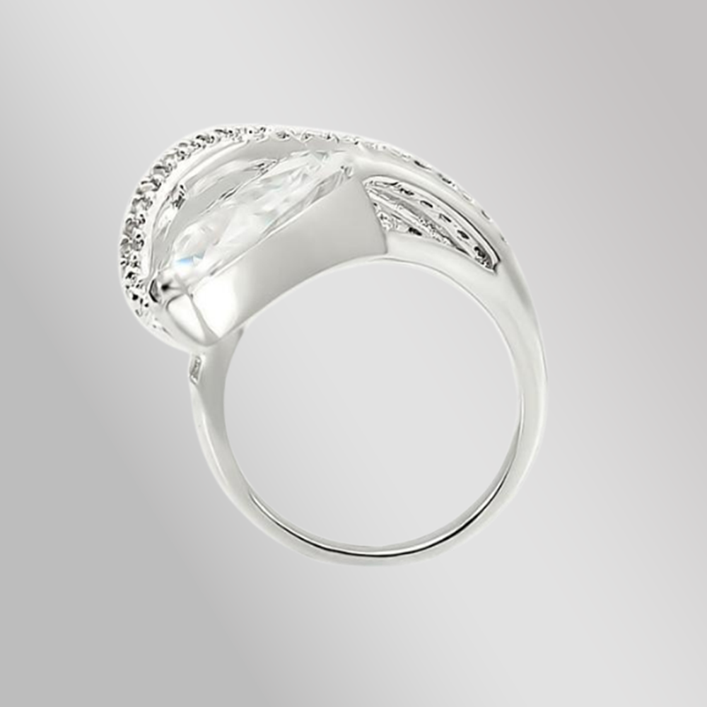 0W253 - Rhodium Brass Ring with AAA Grade CZ  in Clear