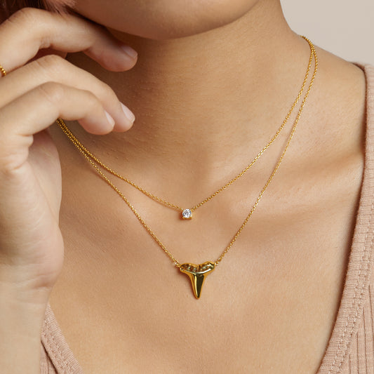 Gold Shark Tooth Necklace Layer Bolo Necklace