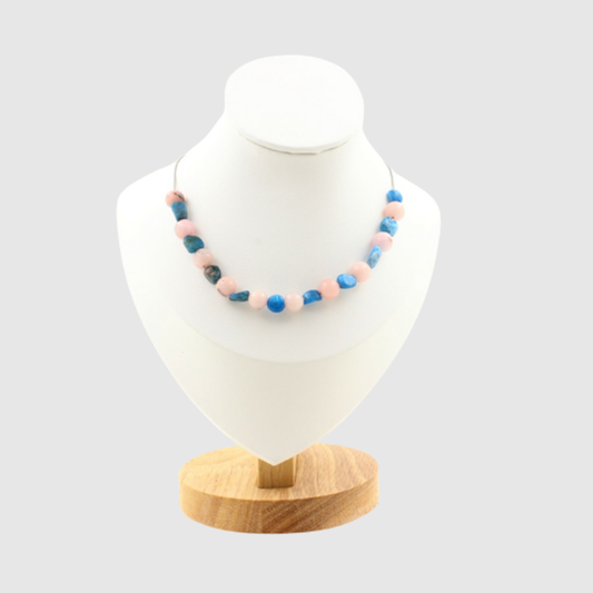 Blue Apatite from Brazil + Pink Opal 8 mm 20 beads necklace.