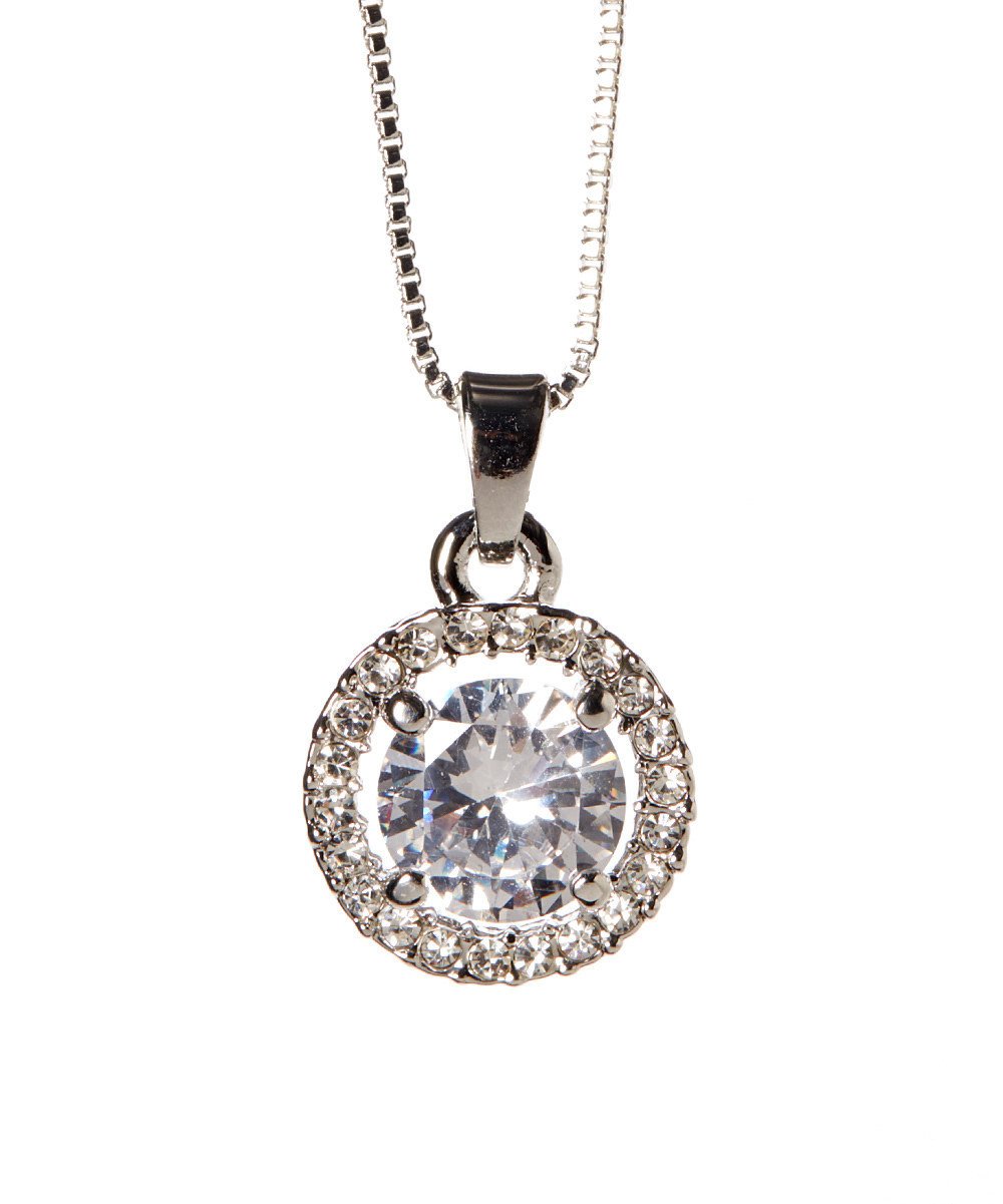 Round Halo Crystal Pendant Necklace